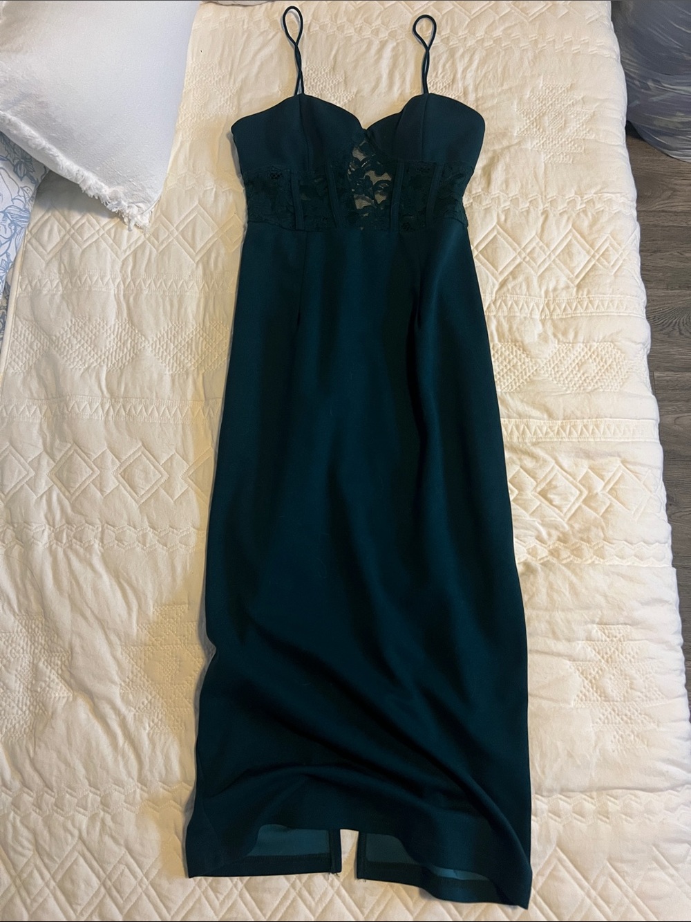 SHEIN Elegant Dark Teal Lace-Trim Midi Slip Dress